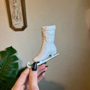 Vintage 1980s Department Dept 56  Porcelain Ice Skating Boot Christmas Ornament